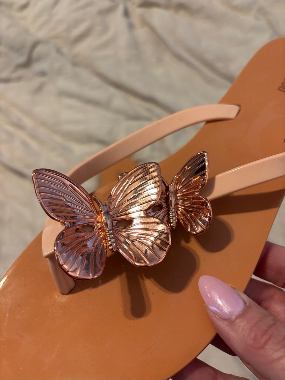 Melissa Pink Strap Jelly Sandals with Rose-Gold Butterfly Accents - Picture 2 of 3